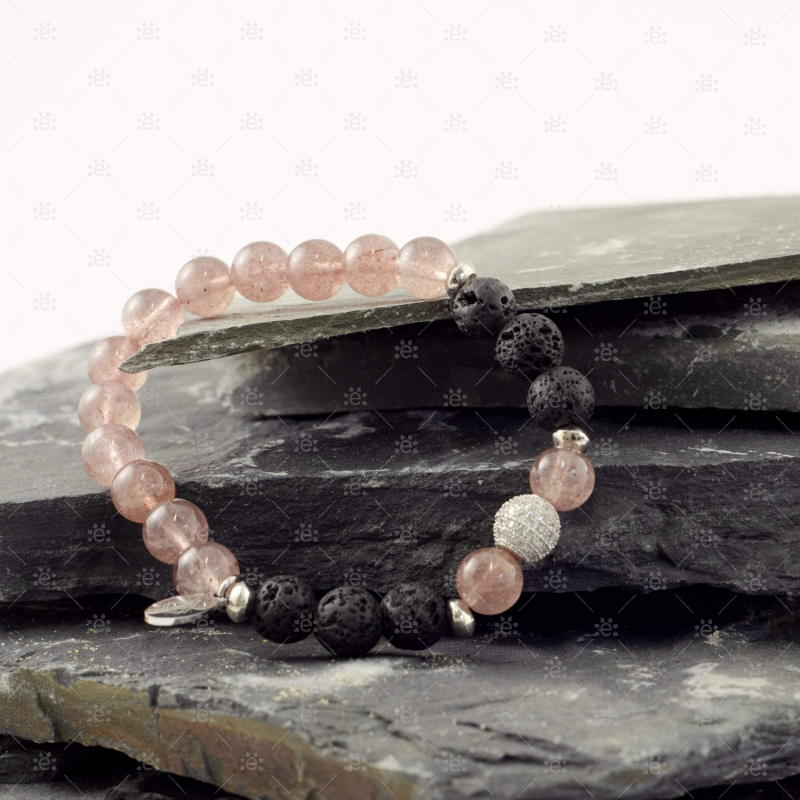 Ariana : Natural Strawberry Quartz Gemstone Lava Diffuser Bracelet