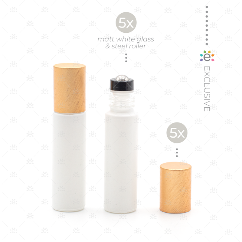 Deluxe Matte 10Ml White Roller Bottles With Copper Metallic Caps & Premium Rollers (5 Pack) Glass