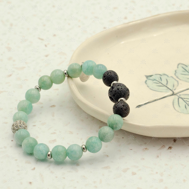 Haseley:  Chrysoprase Gemstone Lava Diffuser Bracelet Jewellery