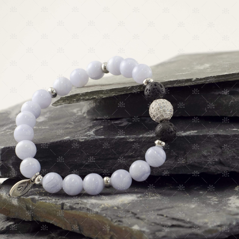 Olivia : Blue Lace Agate Gemstone Lava Diffuser Bracelet