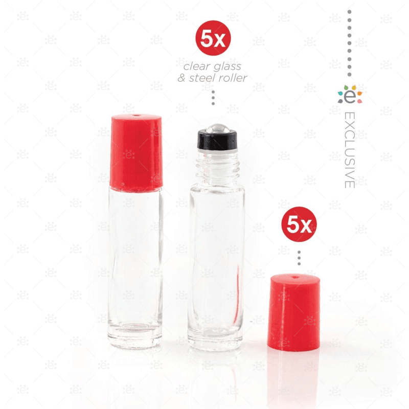 10Ml Clear Glass Roller Bottle With Lipstick Kiss (Red) Lid & Premium Stainless Steel Rollerball - 5