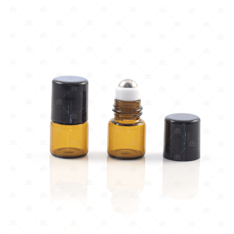 1/4 (1Ml) Dram Amber Roller Bottles With Stainless Steel Rollers (5 Pack) Glass Bottle